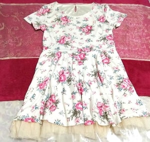 白花柄ネグリジェチュールスカートチュニックワンピース White flower pattern negligee tulle skirt tunic dress