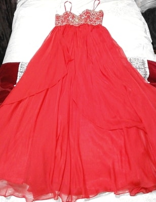 真紅赤豪華シフォンネグリジェキャミソールマキシワンピースドレス Crimson red luxurious chiffon negligee camisole maxi dress