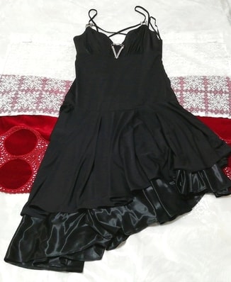 CECIL McBEE セシルマクビー 黒フレアサテンフリル ワンピースドレス Black flare satin frill dress
