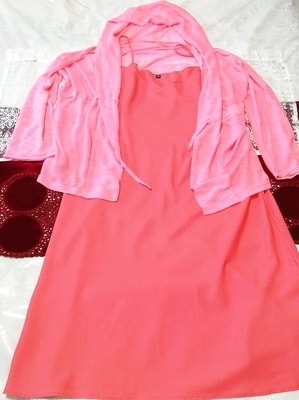 蛍光ピンクカーディガン ネグリジェ ナイトウェア キャミソール 2P Fluorescent pink chiffon cardigan negligee nightwear pink camisole