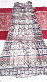 青ピンク白エスニック柄シフォンネグリジェマキシワンピース Blue pink white ethnic pattern chiffon negligee skirt maxi dress