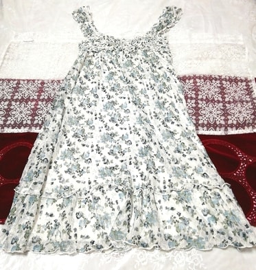 青白ノースリーブフリルネグリジェミニスカートチュニックワンピース Blue white sleeveless frill negligee mini skirt tunic dress
