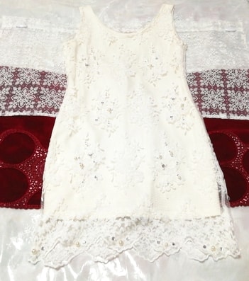 白レース宝飾 ネグリジェ ナイトウェア ノースリーブワンピースドレス White lace jewelry negligee nightwear sleeveless dress
