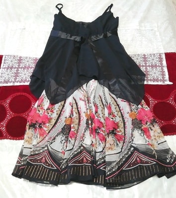 黒シフォンキャミソール ネグリジェ ナイトウェア 花柄スカートドレス 2P Black chiffon camisole negligee nightwear floral skirt dress