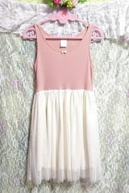 ピンクトップス白ネグリジェチュールスカートノースリーブワンピース Pink tops white negligee tulle skirt sleeveless dress
