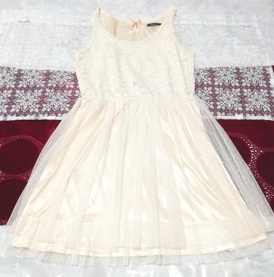 ピンク白レースチュールスカート ノースリーブ ネグリジェ ミニワンピース Pink white lace tulle skirt sleeveless negligee mini dress