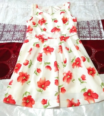白赤緑花柄シフォンノースリーブ ネグリジェ ナイトウェア ミニワンピース White red green floral chiffon sleeveless negligee dress
