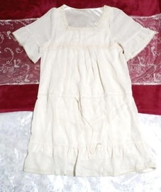 白フローラルホワイトシフォンネグリジェチュニックワンピース White floral white chiffon negligee tunic dress
