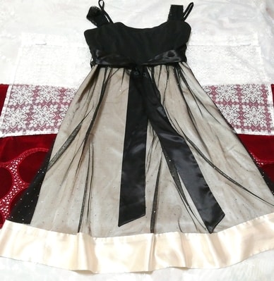 黒レースフローラルホワイトサテン ネグリジェ ノースリーブワンピースドレス Black lace floral white satin negligee sleeveless dress