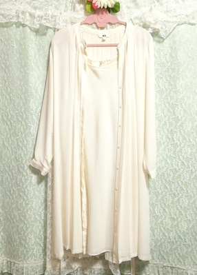 フローラルホワイト無地シフォン羽織ガウン ネグリジェ キャミソールドレス 2P Floral white chiffon gown negligee camisole dress