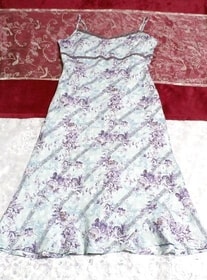 水色と紫花柄ネグリジェキャミソールワンピース スカート Light blue purple flower pattern negligee camisole dress