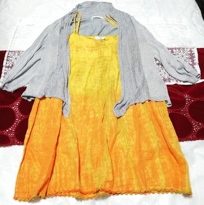 カラフルネグリジェ 灰色ラメガウン 黄色キャミソールベビードールドレス 2P Colorful negligee gray lame gown yellow babydoll dress
