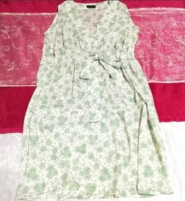 緑グリーン花柄シフォンシースルーノースリーブネグリジェワンピース Green floral pattern chiffon negligee see-through dress