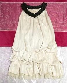 亜麻色ノースリーブネグリジェチュニックドレス Flax color negligee sleeveless tunic dress