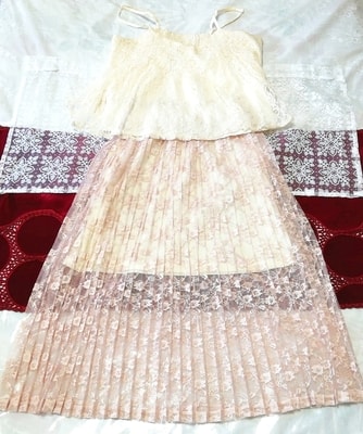 フローラルホワイレースキャミソール ネグリジェ シースルーレーススカートドレス 2P Lace camisole negligee seethrough lace skirt dress