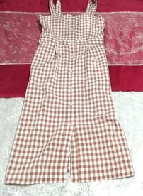 茶ブラウンチェック柄ノースリーブスカートワンピース Brown check pattern sleeveless skirt dress