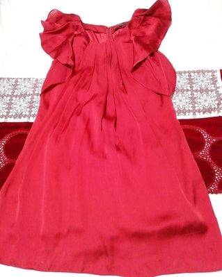 赤サテンチュニックネグリジェワンピースドレス Red satin tunic negligee dress